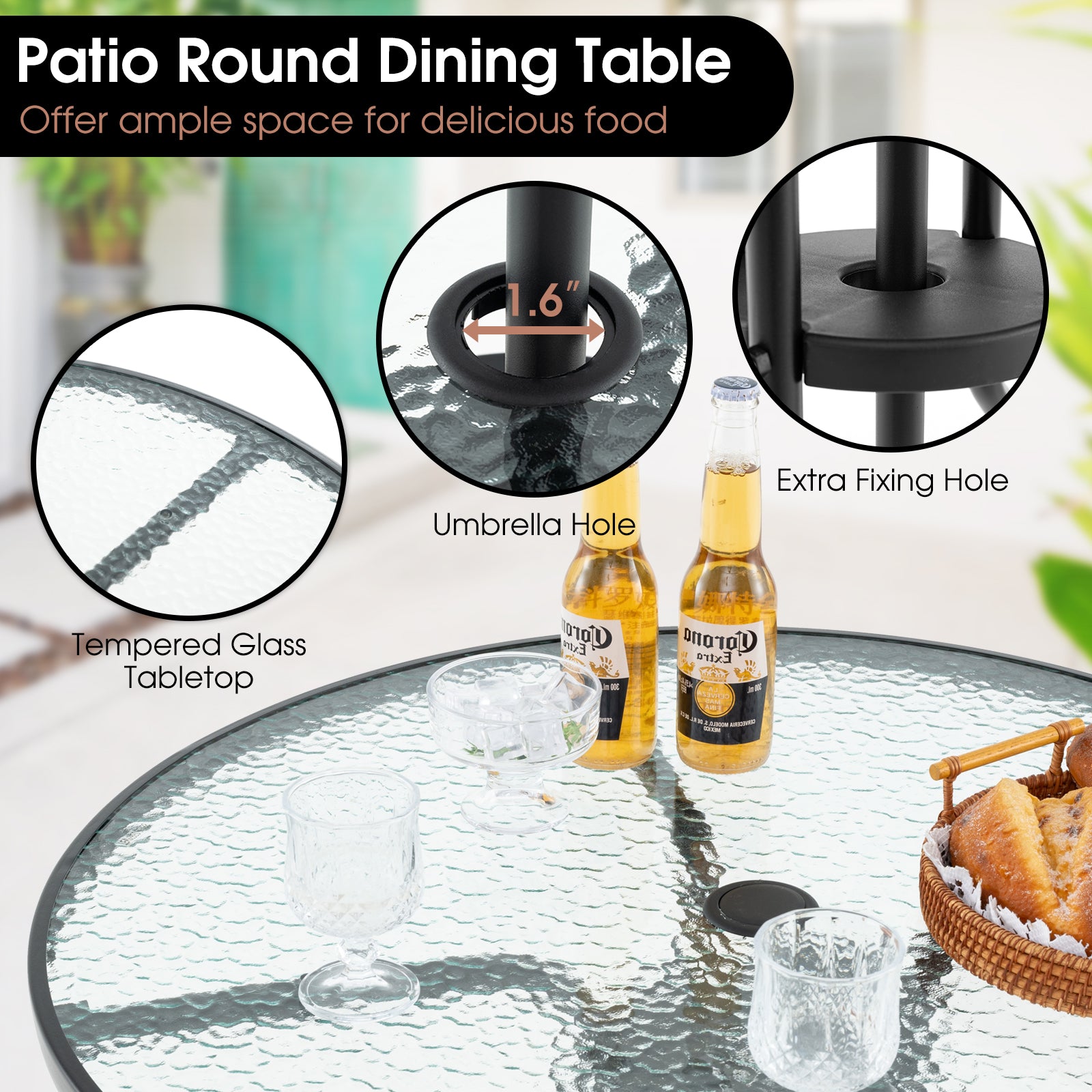 6 Piece Patio Dining Set, Folding Chairs, Glass Table, Tilt Umbrella Patio Dining Sets at Gallery Canada