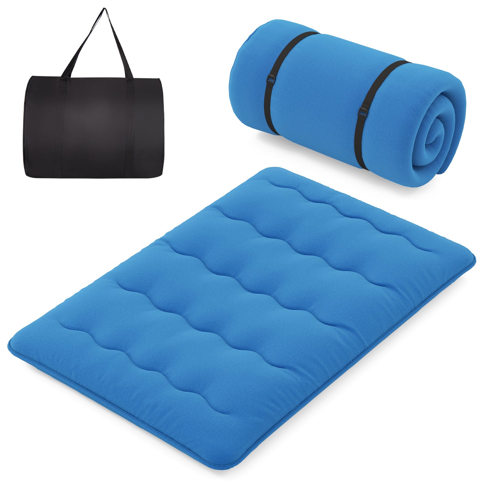 Foldable Futon Mattress, Washable Cover, Carry Bag, Full Size, Blue Mattresses Blue at Gallery Canada