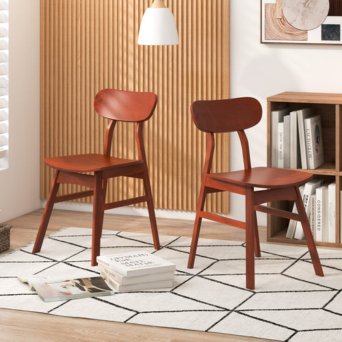 Set of 2 Modern Dining Chairs with Curved Backrest and Seat, Walnut