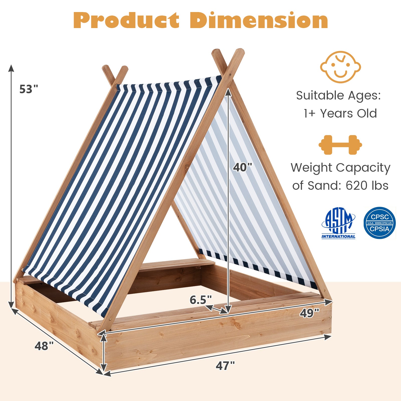 Kids Wooden Sandbox, 49 x 48 Inch, Natural, With Cover And 2 Bench Seats Sandboxes at Gallery Canada