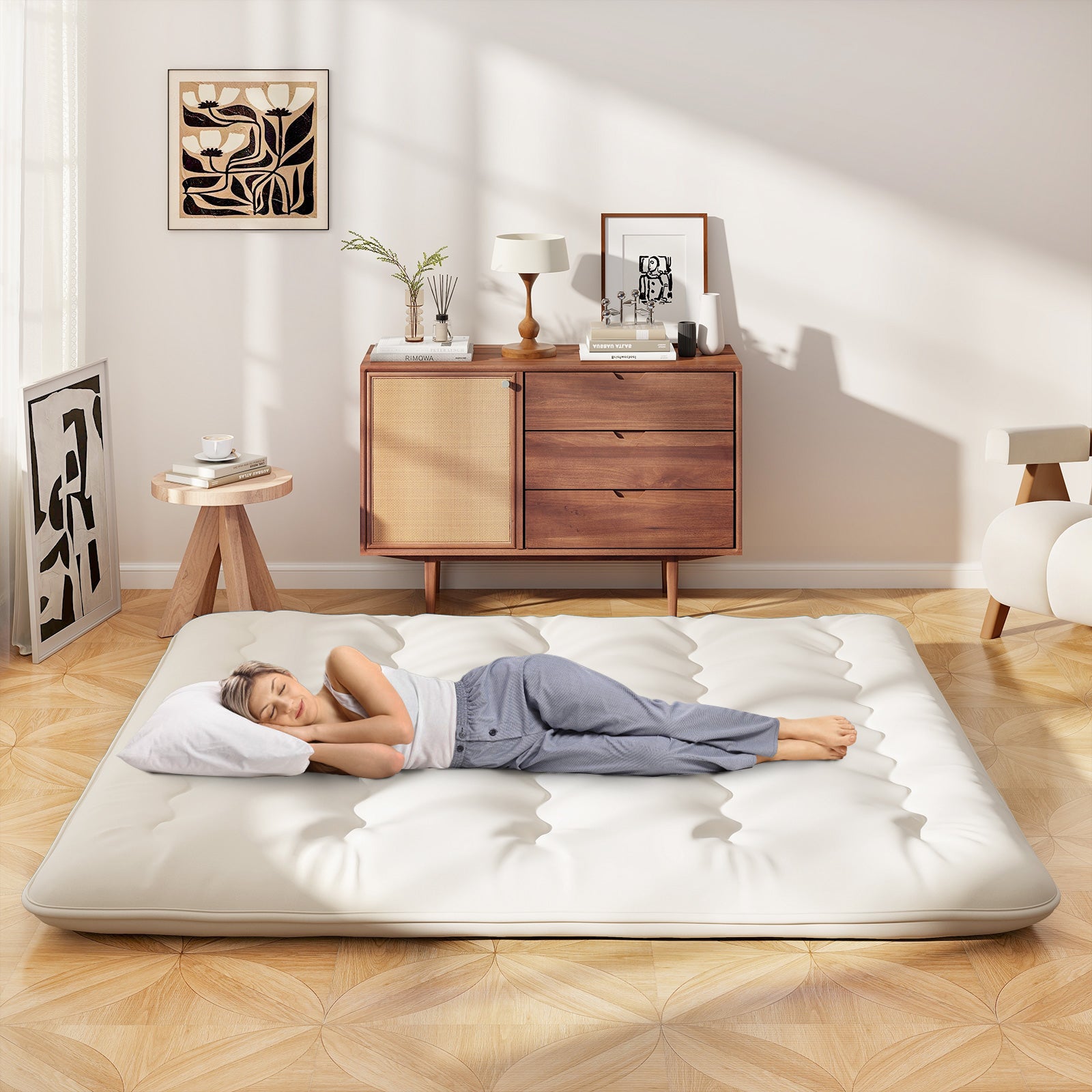 King Size Futon Mattress, Washable Cover, Floor Sleeping Pad, Beige Mattresses at Gallery Canada