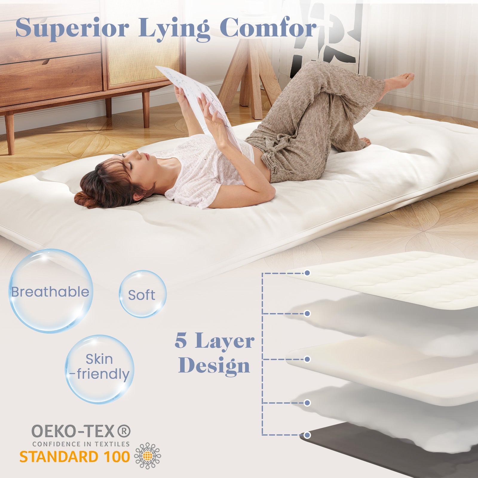 Twin Size Futon Mattress, Washable Cover, Beige Mattresses at Gallery Canada
