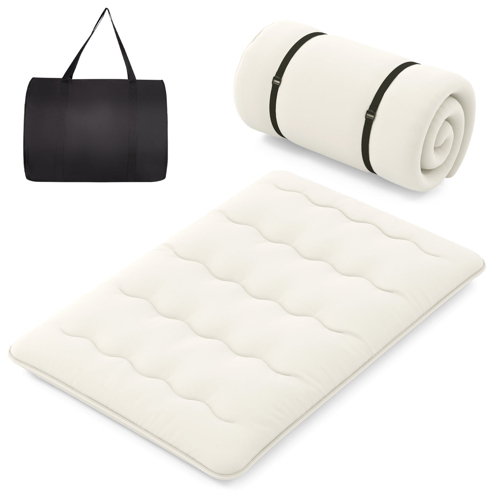 Full Size Futon Mattress, Washable Cover, Floor Sleeping Pad, Beige Mattresses Beige at Gallery Canada
