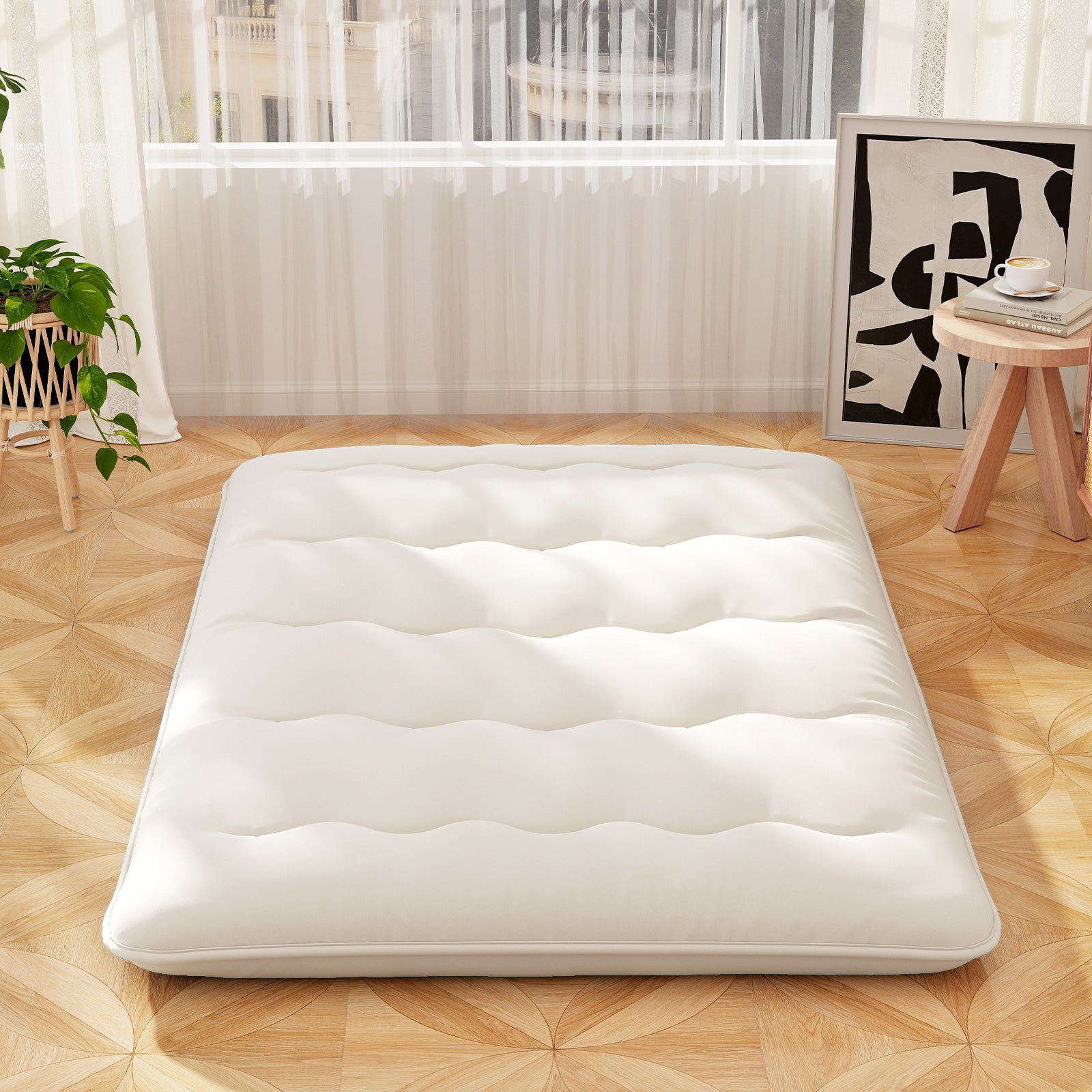 Full Size Futon Mattress, Washable Cover, Floor Sleeping Pad, Beige Mattresses at Gallery Canada