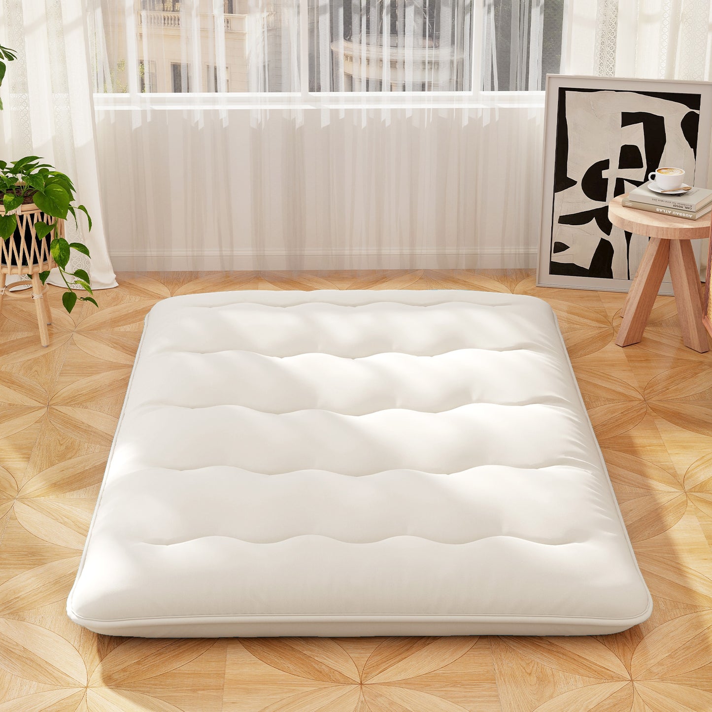 Full Size Futon Mattress, Washable Cover, Floor Sleeping Pad, Beige Mattresses at Gallery Canada