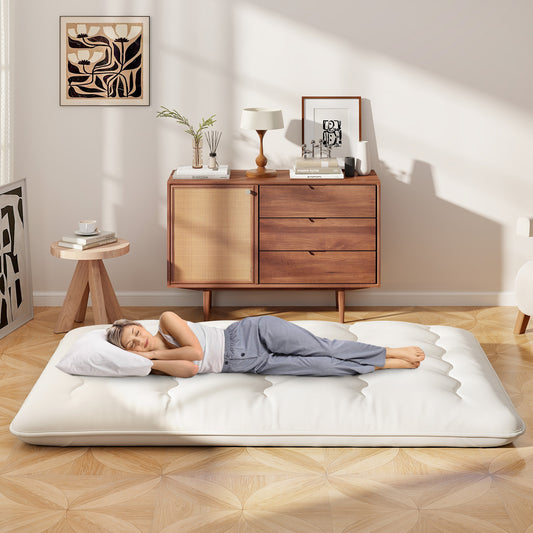 Full Size Futon Mattress, Washable Cover, Floor Sleeping Pad, Beige Mattresses Beige at Gallery Canada