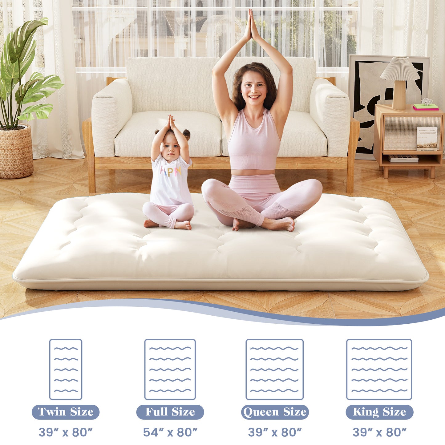 Full Size Futon Mattress, Washable Cover, Floor Sleeping Pad, Beige Mattresses at Gallery Canada