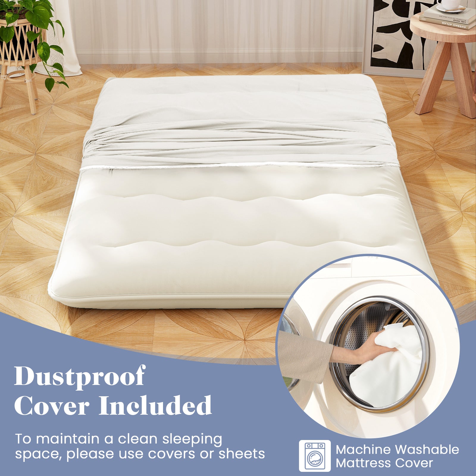 Full Size Futon Mattress, Washable Cover, Floor Sleeping Pad, Beige Mattresses at Gallery Canada