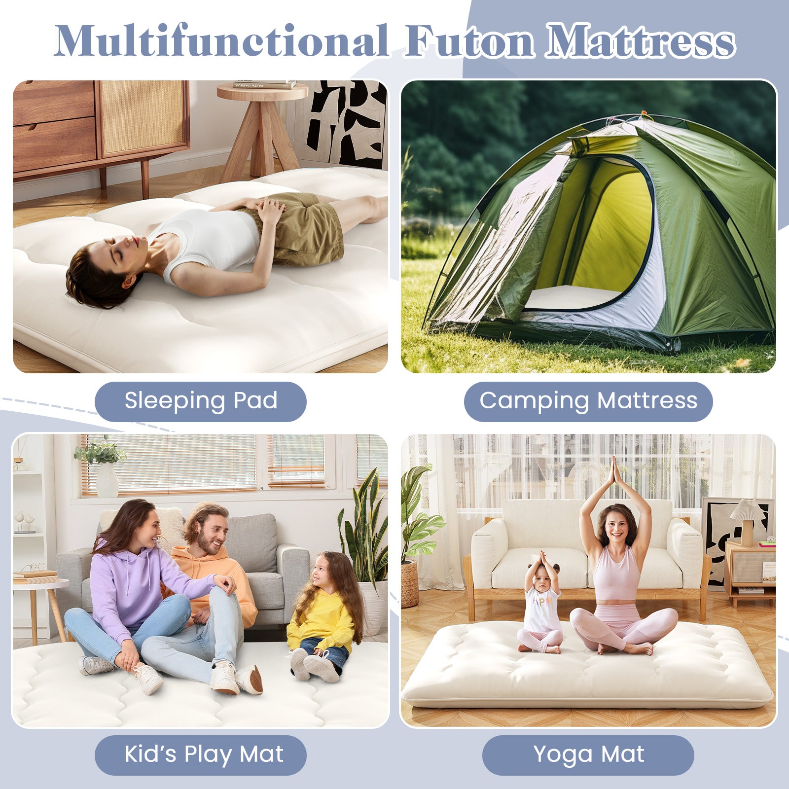 Full Size Futon Mattress, Washable Cover, Floor Sleeping Pad, Beige Mattresses at Gallery Canada