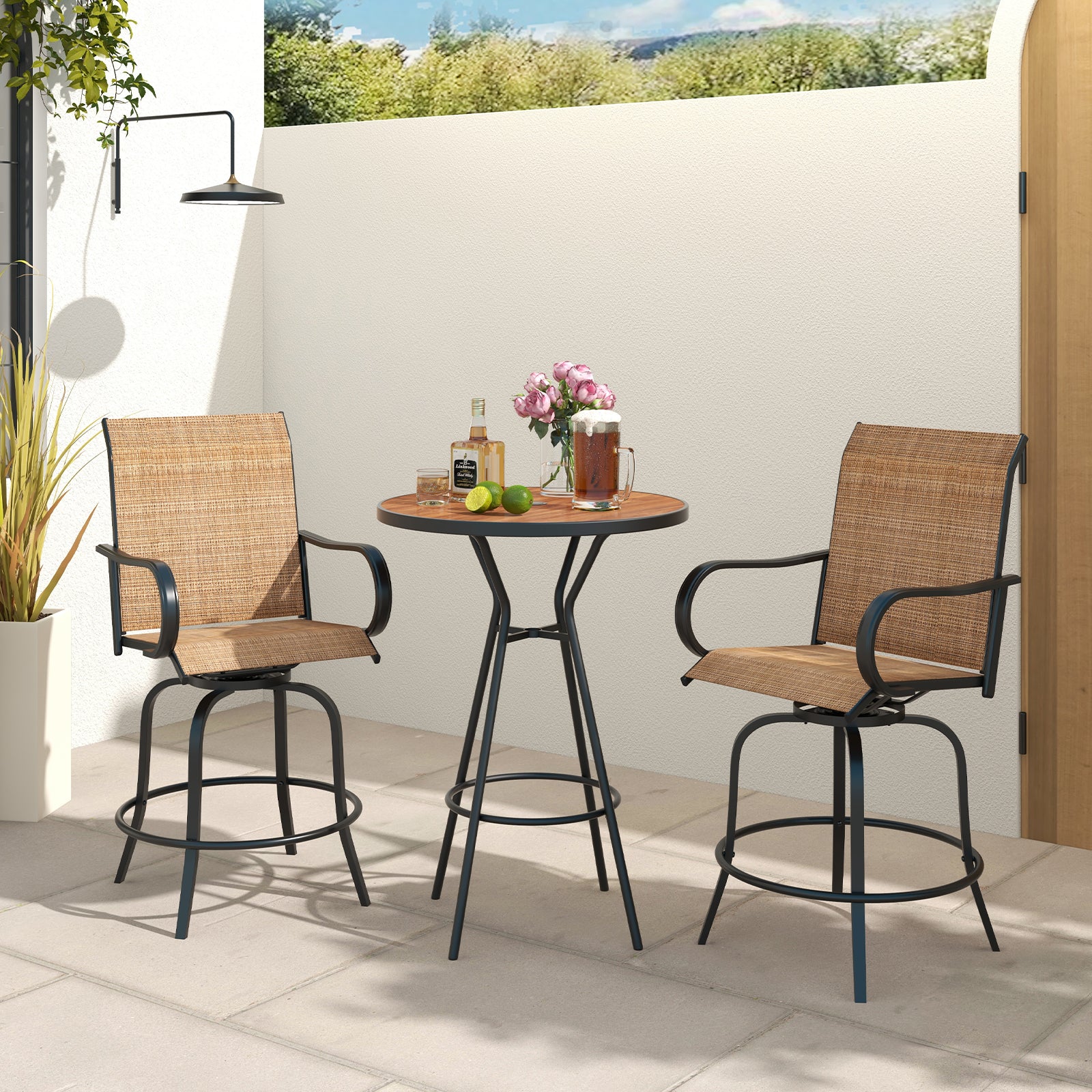 2 Piece 360 Rotation Swivel Bar Stool Set, Brown Patio Bar Furniture at Gallery Canada