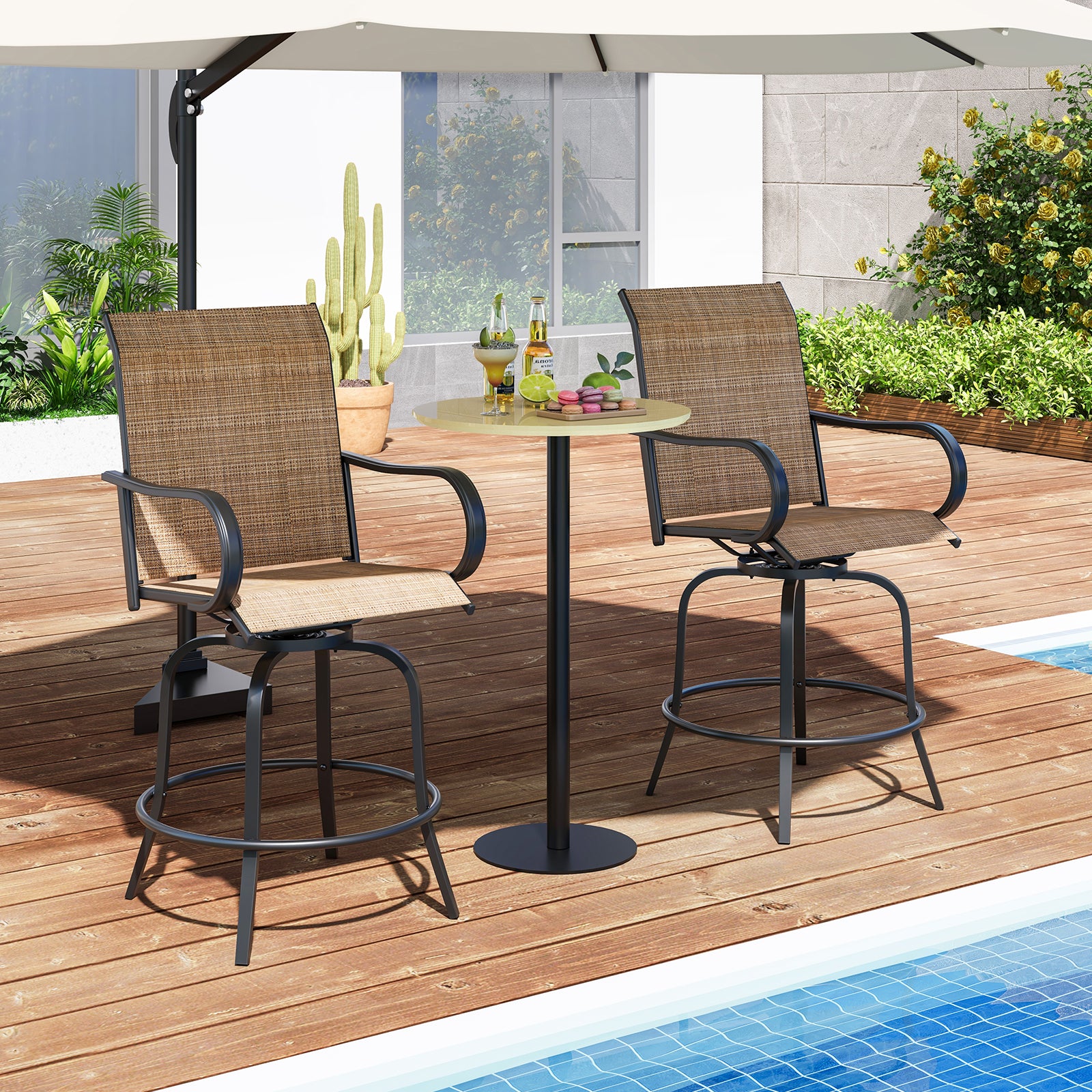 2 Piece 360 Rotation Swivel Bar Stool Set, Brown Patio Bar Furniture at Gallery Canada
