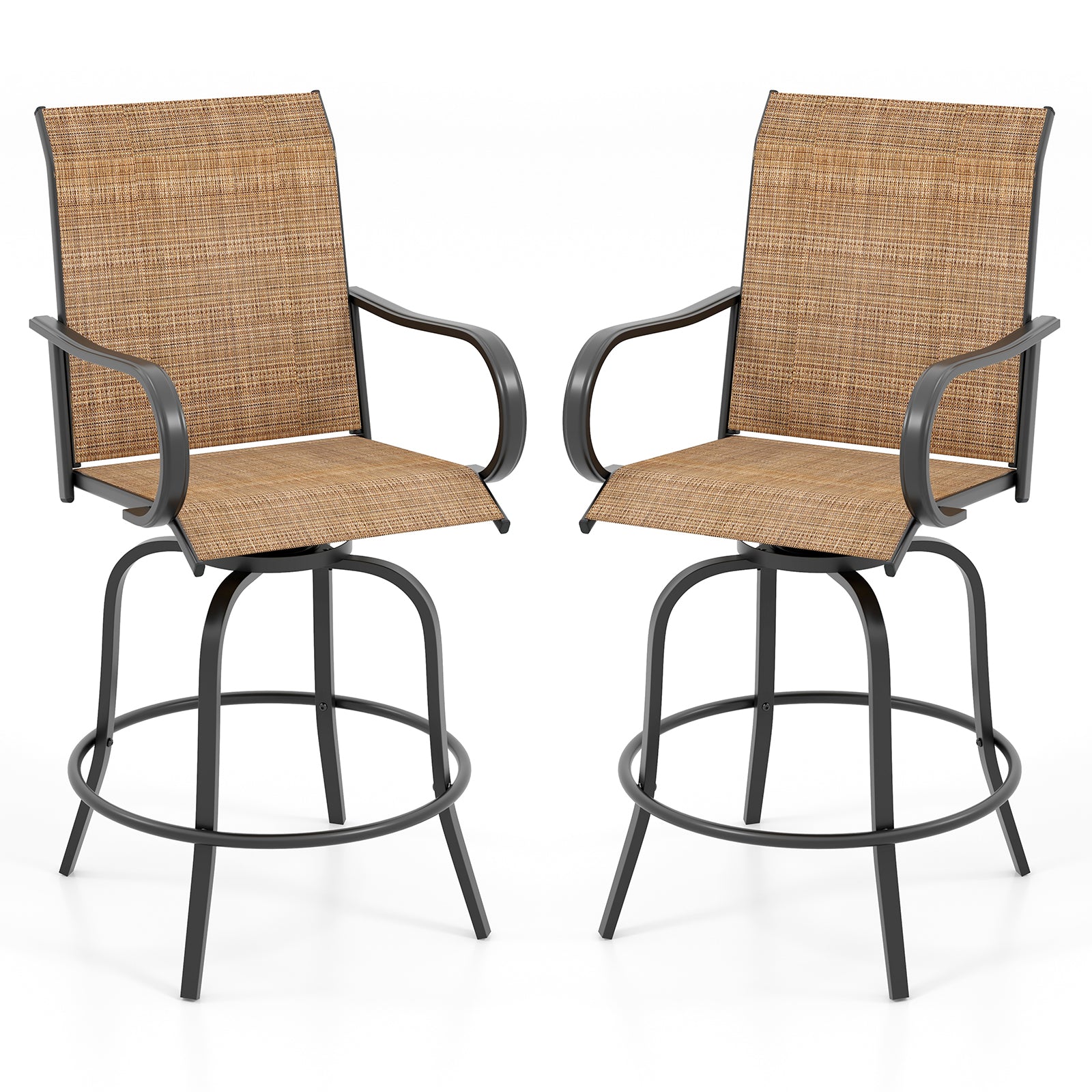 2 Piece 360 Rotation Swivel Bar Stool Set, Brown Patio Bar Furniture Brown at Gallery Canada
