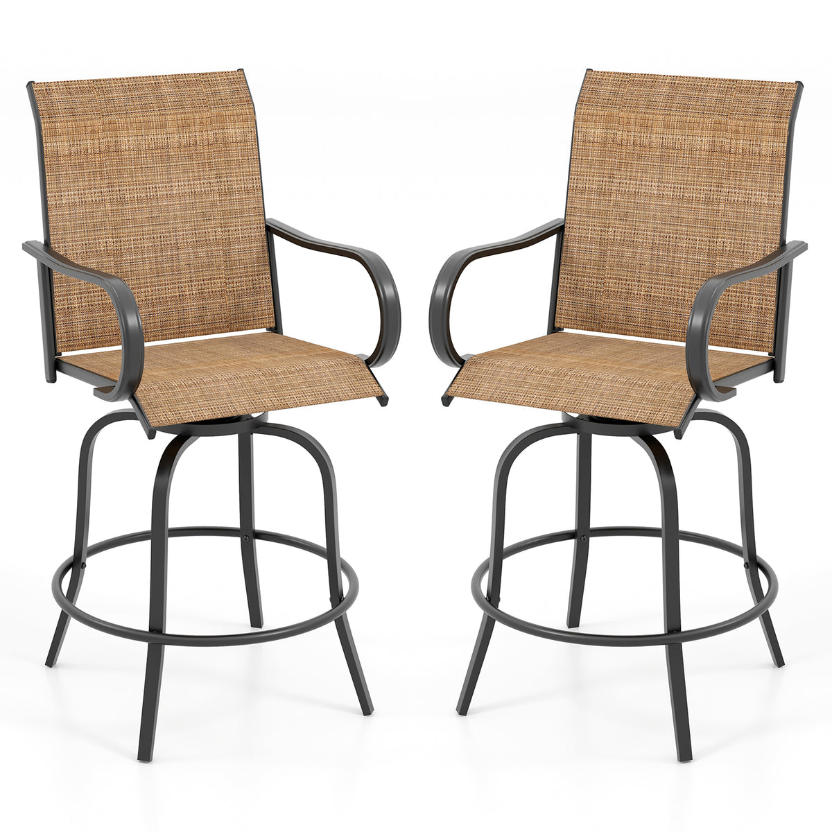 2 Piece 360 Rotation Swivel Bar Stool Set, Brown Patio Bar Furniture Brown at Gallery Canada