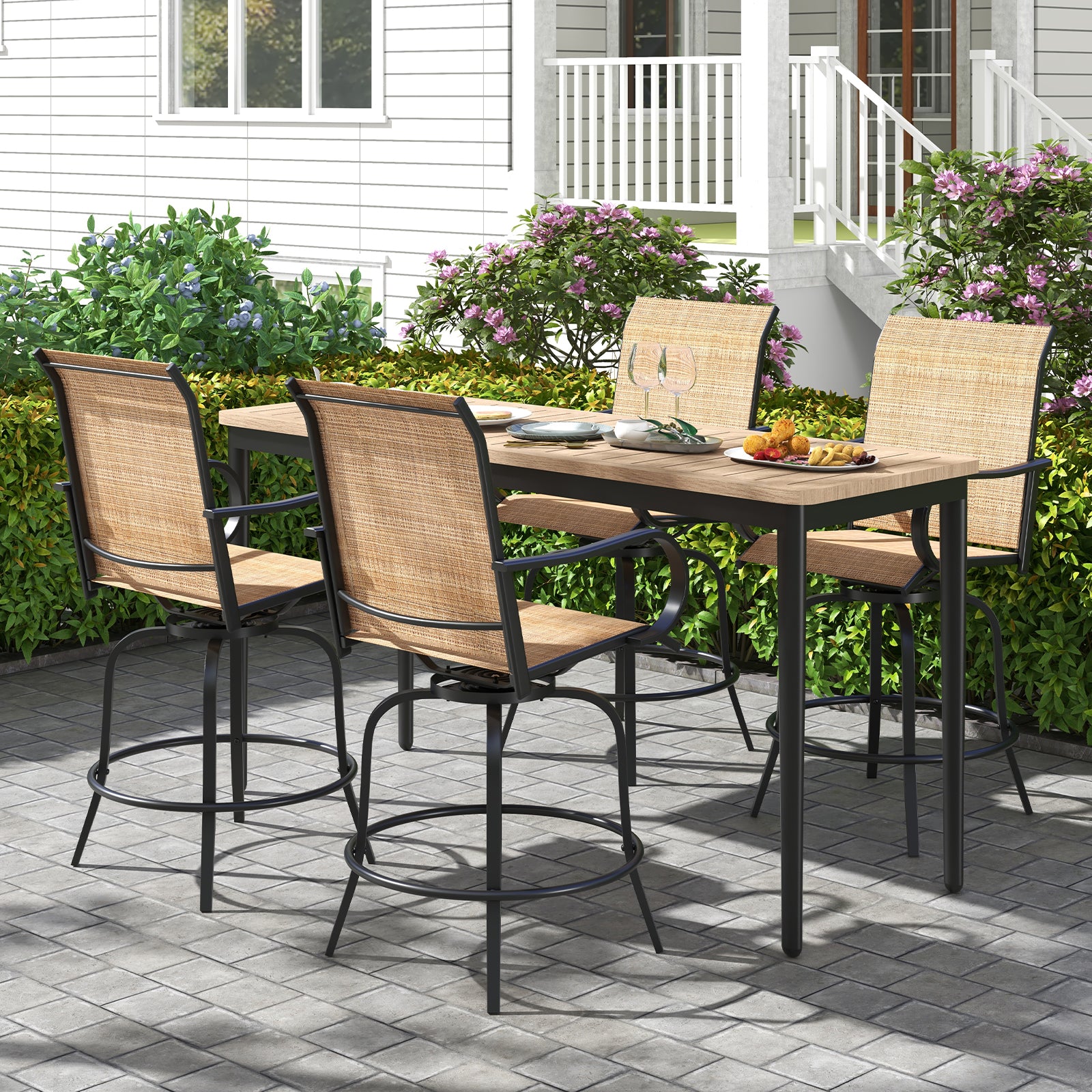 2 Piece 360 Rotation Swivel Bar Stool Set, Brown Patio Bar Furniture at Gallery Canada