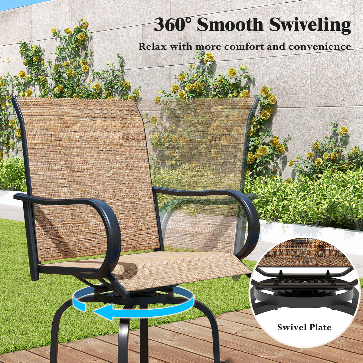 2 Piece 360 Rotation Swivel Bar Stool Set, Brown Patio Bar Furniture at Gallery Canada