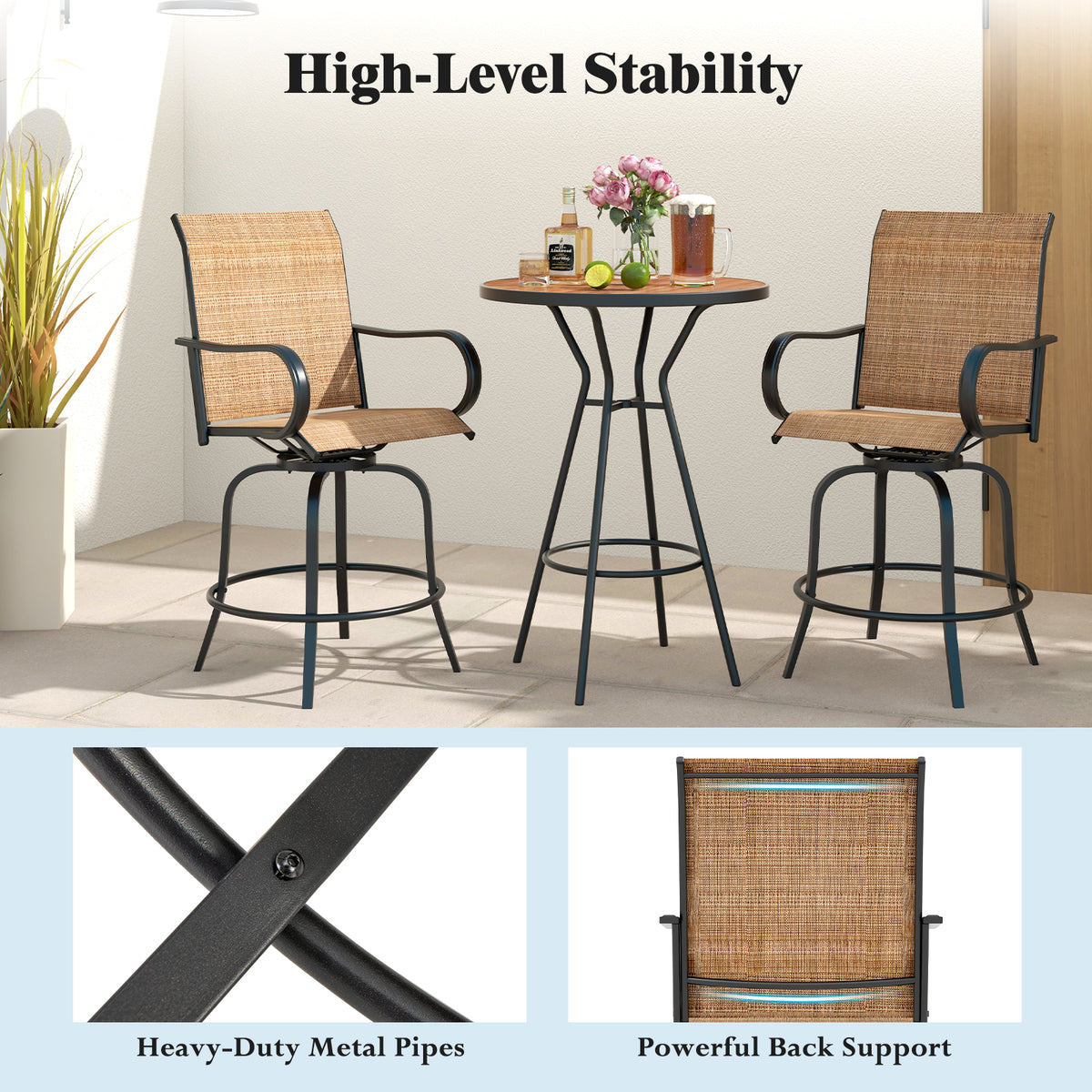 2 Piece 360 Rotation Swivel Bar Stool Set, Brown Patio Bar Furniture at Gallery Canada