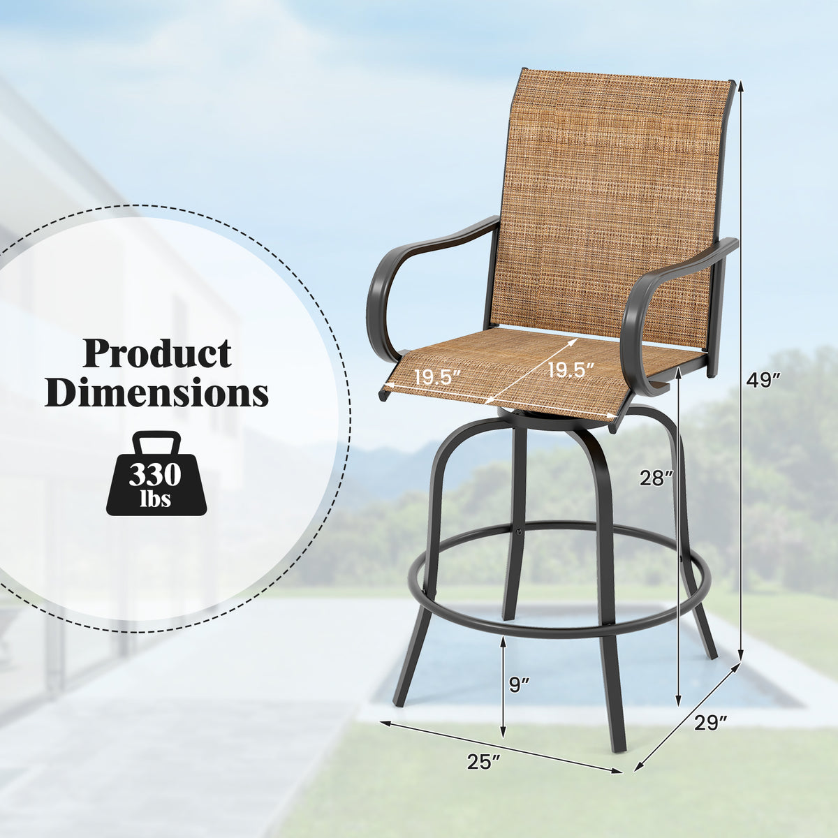 2 Piece 360 Rotation Swivel Bar Stool Set, Brown Patio Bar Furniture at Gallery Canada