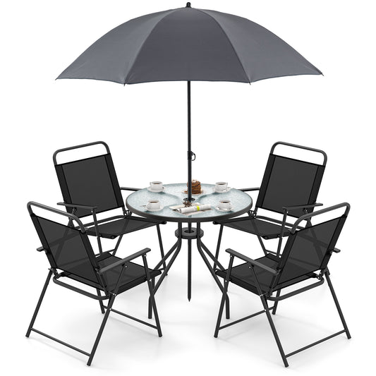 6 Piece Patio Dining Set, Folding Chairs, Glass Table, Tilt Umbrella, Gray Patio Dining Sets Gray at Gallery Canada