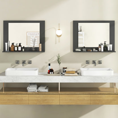 Rectangle Bathroom Mirror With Shelf, 23.5 x 17.5 Inch, Wood Frame, Gray Wall Mirrors at Gallery Canada
