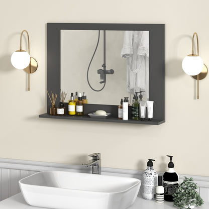 Rectangle Bathroom Mirror With Shelf, 23.5 x 17.5 Inch, Wood Frame, Gray Wall Mirrors at Gallery Canada