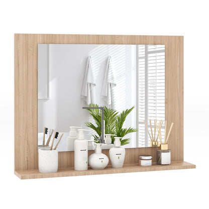 Rectangle Bathroom Mirror With Shelf, 23.5 x 17.5 Inch, Wood Frame, Brown Wall Mirrors at Gallery Canada
