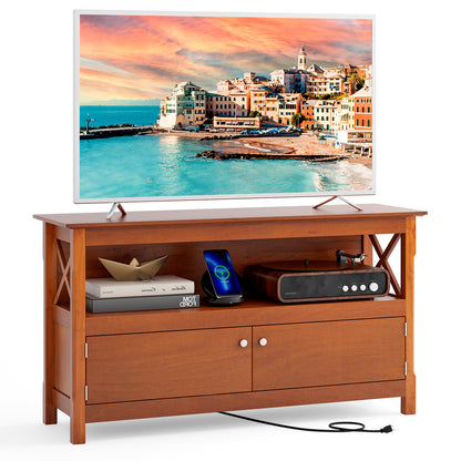 TV Stand Entertainment Center, Charging Station, 50 Inch, Brown Entertainment Centers & TV Stands Brown at Gallery Canada