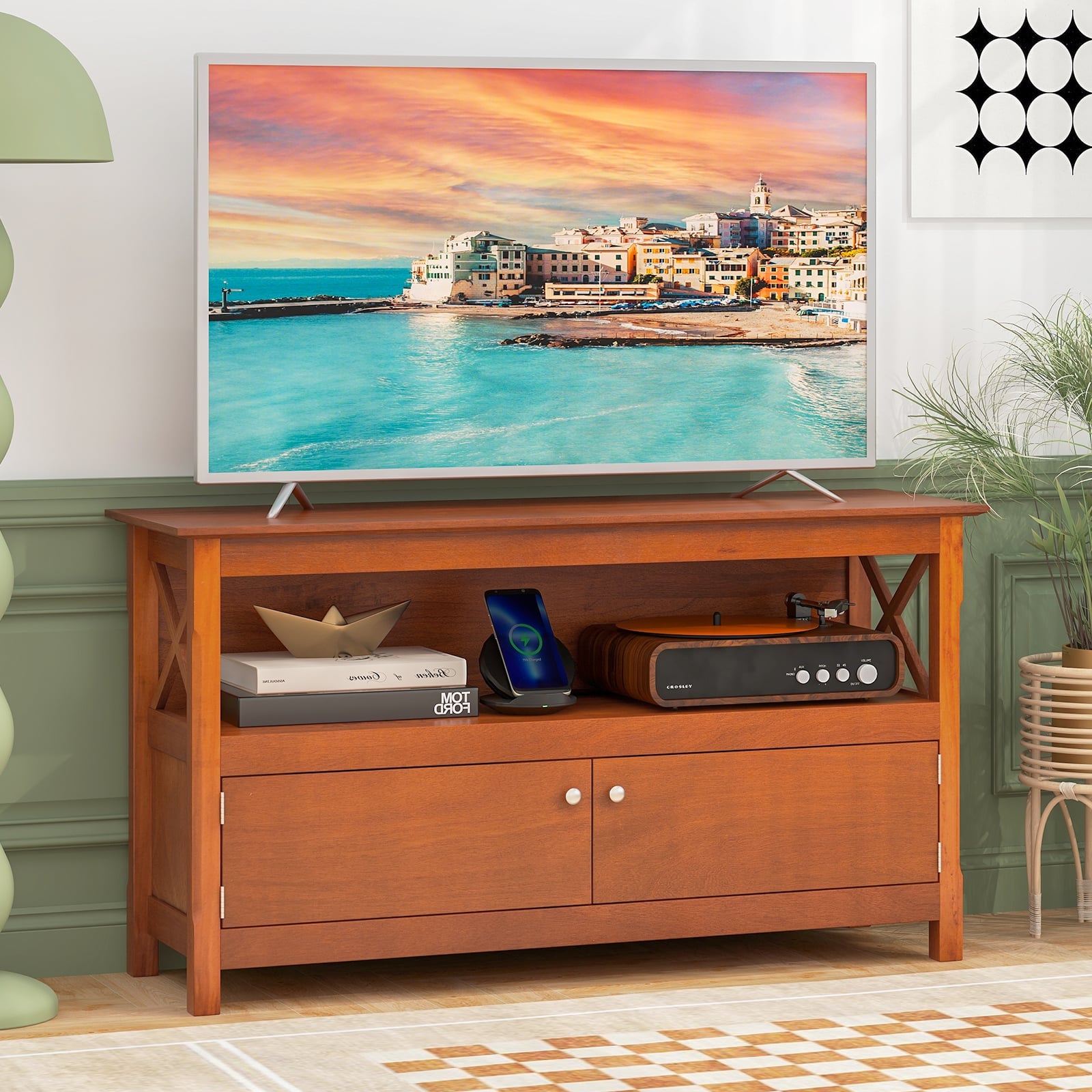 TV Stand Entertainment Center, Charging Station, 50 Inch, Brown Entertainment Centers & TV Stands at Gallery Canada
