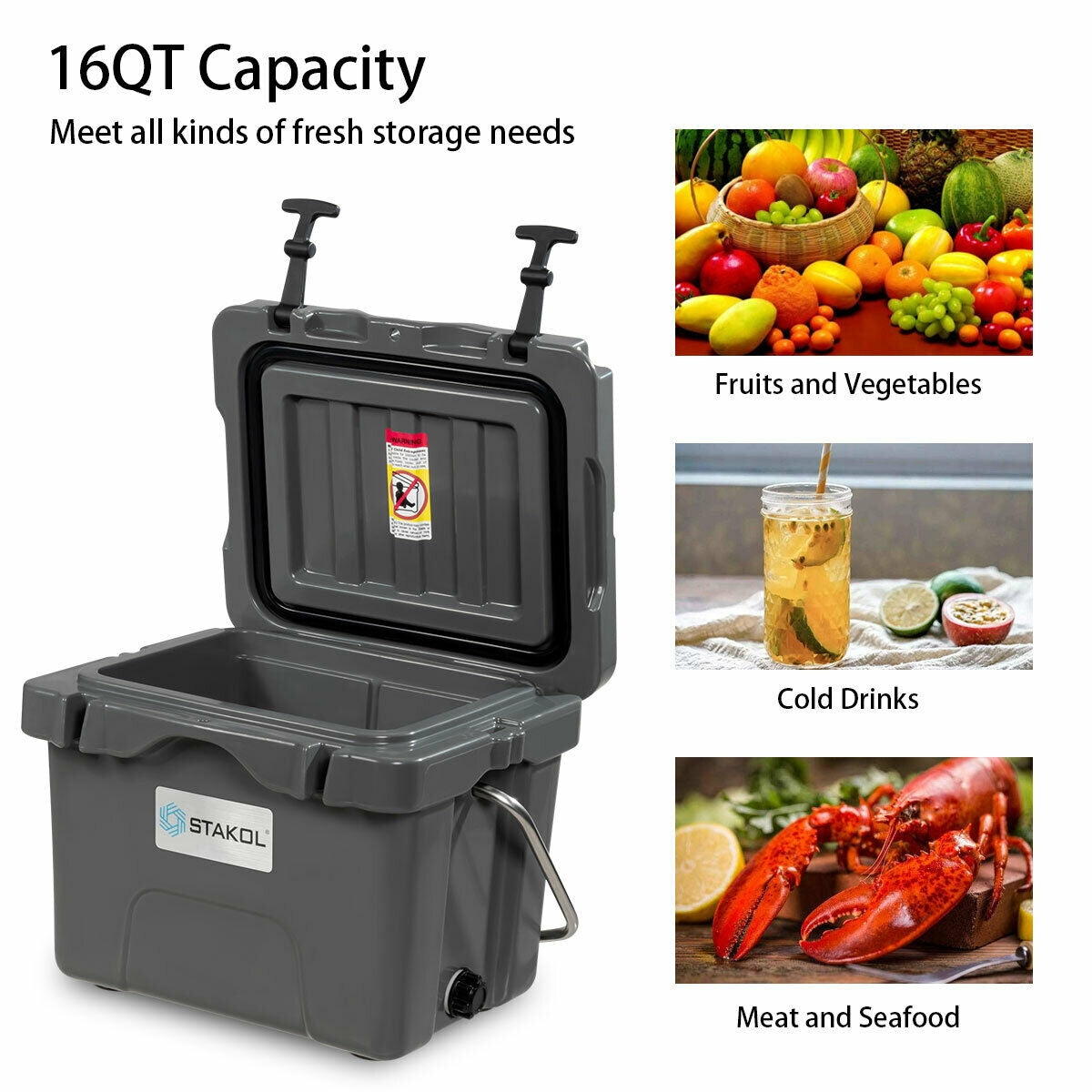 16 Quart Portable Insulated Ice Cooler, 24-Can Capacity, Gray Wine & Beverage Coolers at Gallery Canada