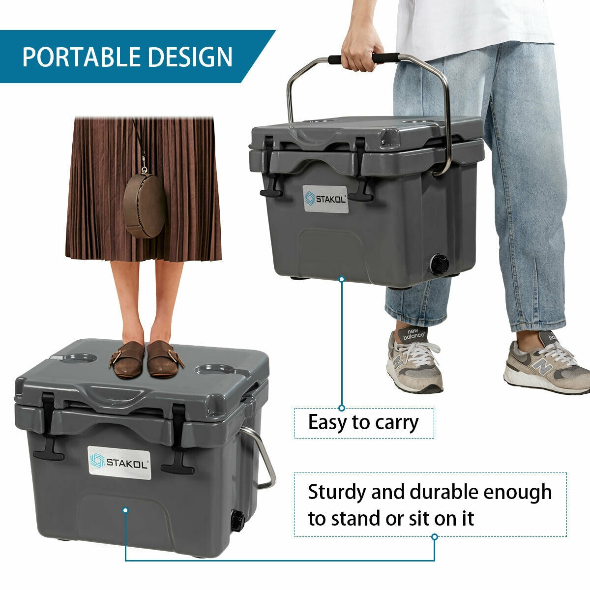 16 Quart Portable Insulated Ice Cooler, 24-Can Capacity, Gray Wine & Beverage Coolers at Gallery Canada