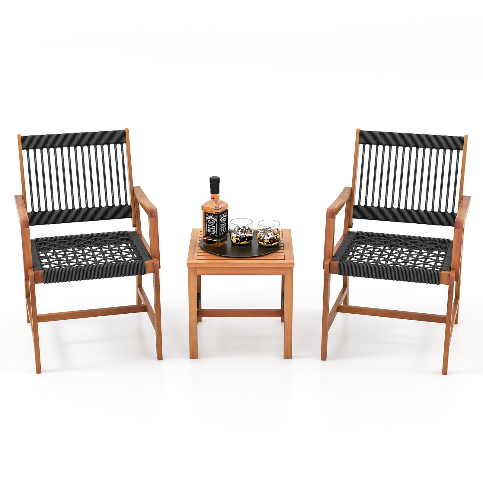 3 Piece Acacia Wood Patio Furniture Set, Armchairs Coffee Table, Multicolor Patio Conversation Sets at Gallery Canada