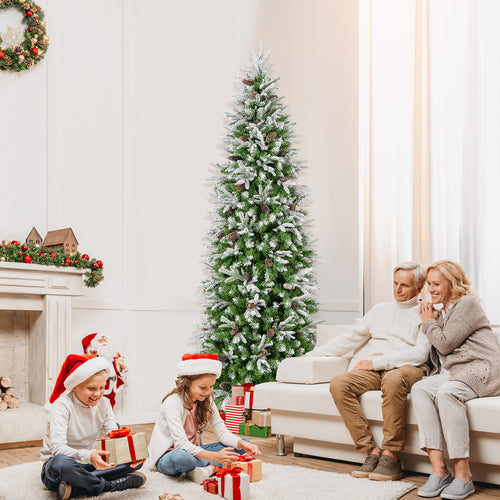 6/7.5/9 Feet Pre-Lit Artificial Christmas Tree Snow Flocked Hinged-7.5 Feet, Green