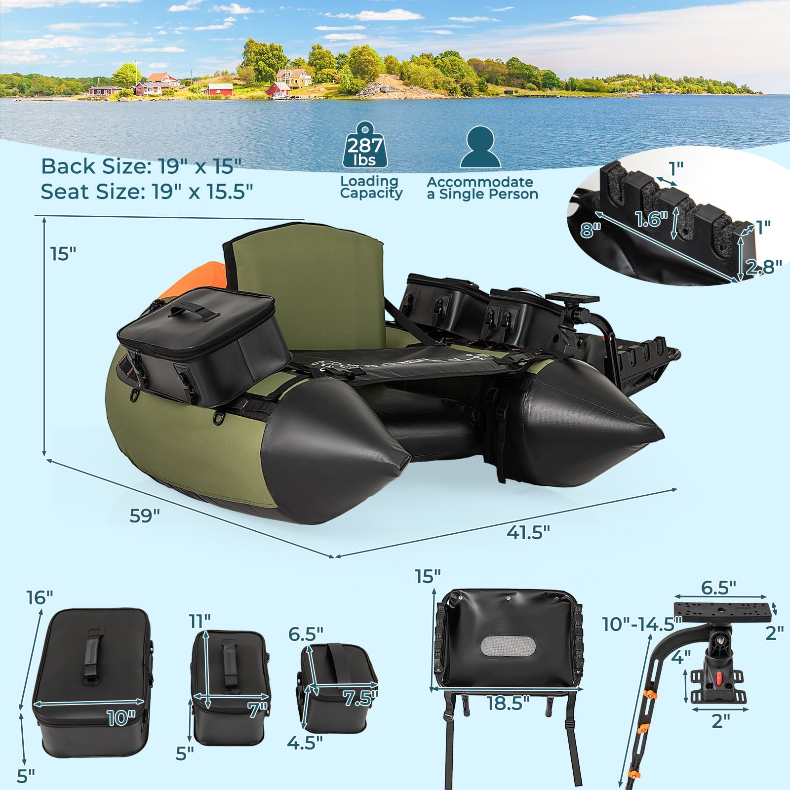 Portable Fishing Boat, 3 Detachable Storage Boxes, Green Surfing at Gallery Canada