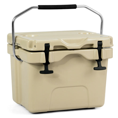 16 Quart 24-Can Insulated Ice Cooler, 2 Cup Holders, Khaki
