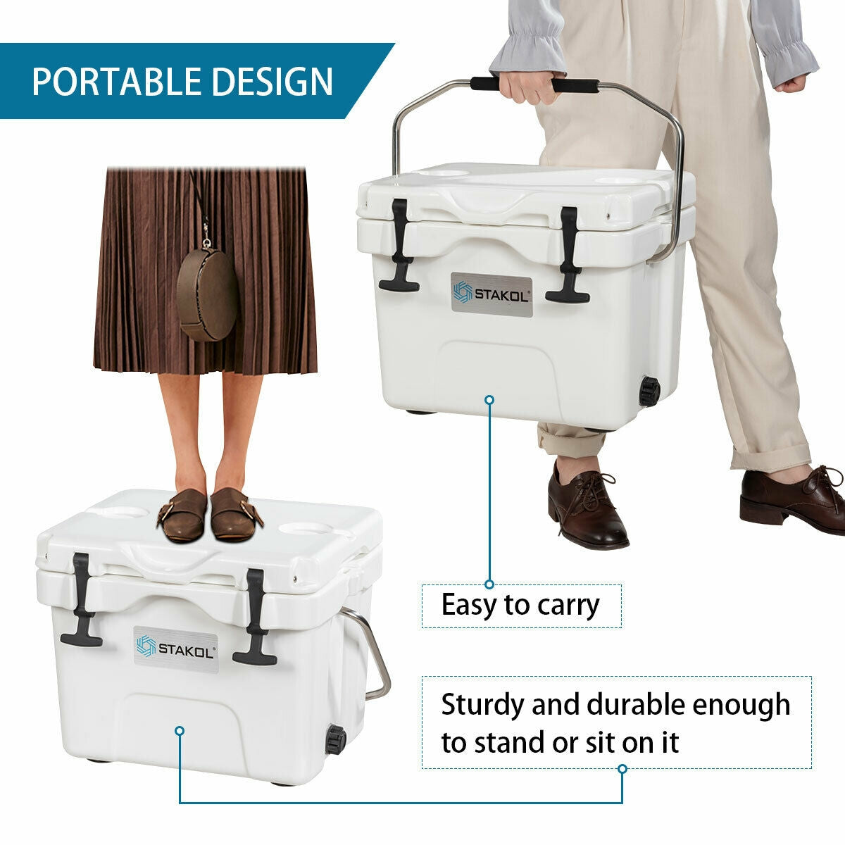 16 Quart Portable Insulated Ice Cooler, 24-Can Capacity, White Wine & Beverage Coolers at Gallery Canada