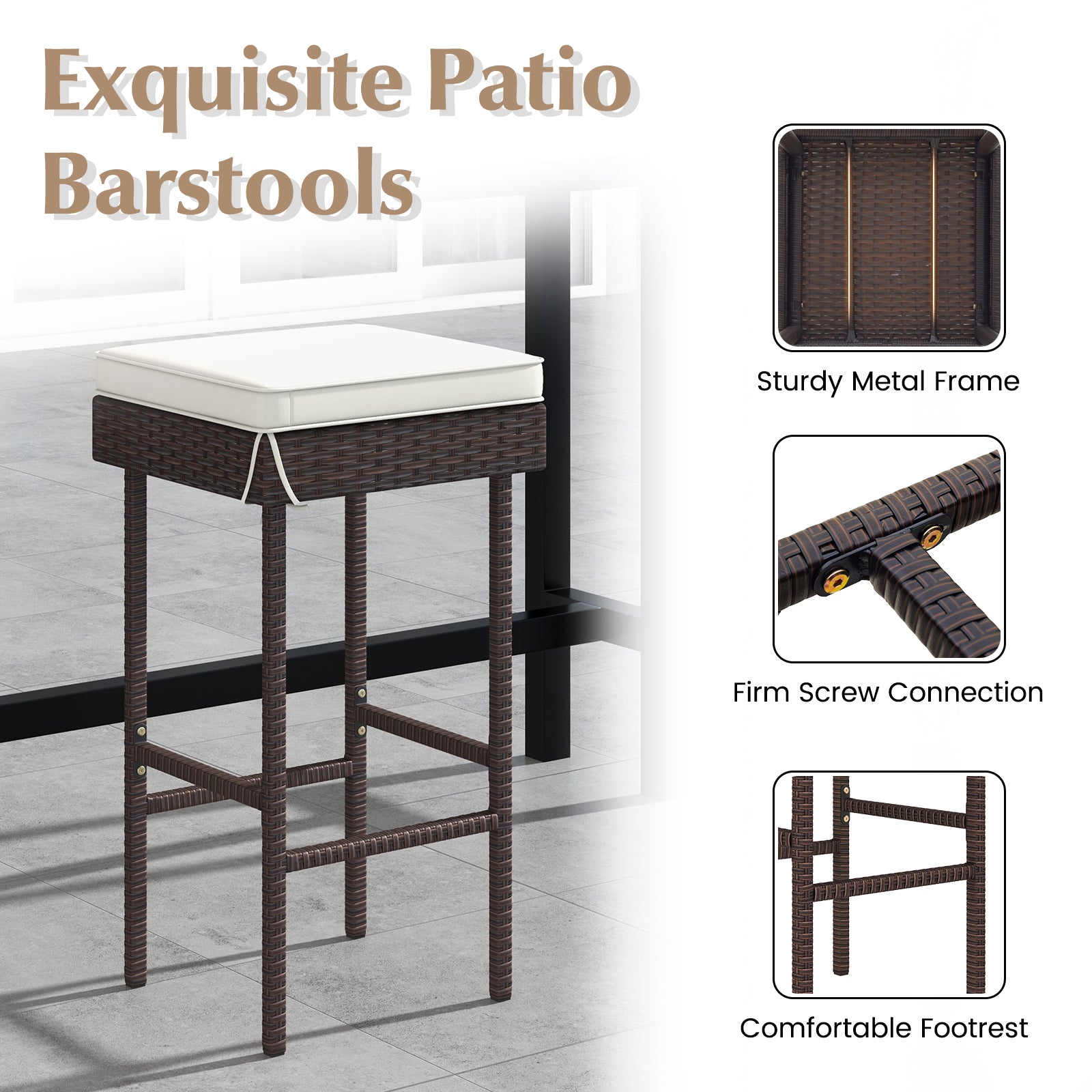 Patio Rattan Barstools Set Of 4 With Footrest, Cushions, Off White Patio Bar Furniture at Gallery Canada