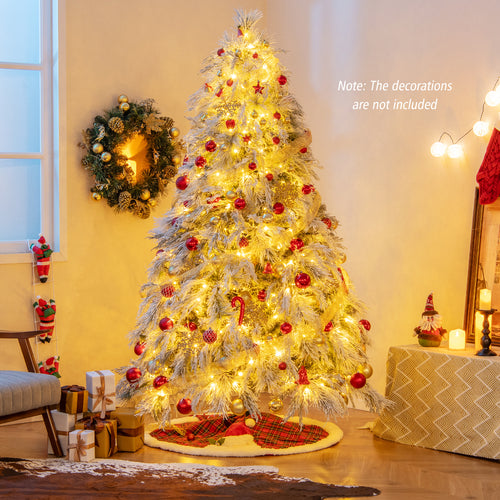 7 Ft Pre-Lit Snow Flocked Christmas Tree, Warm White LED Lights, White