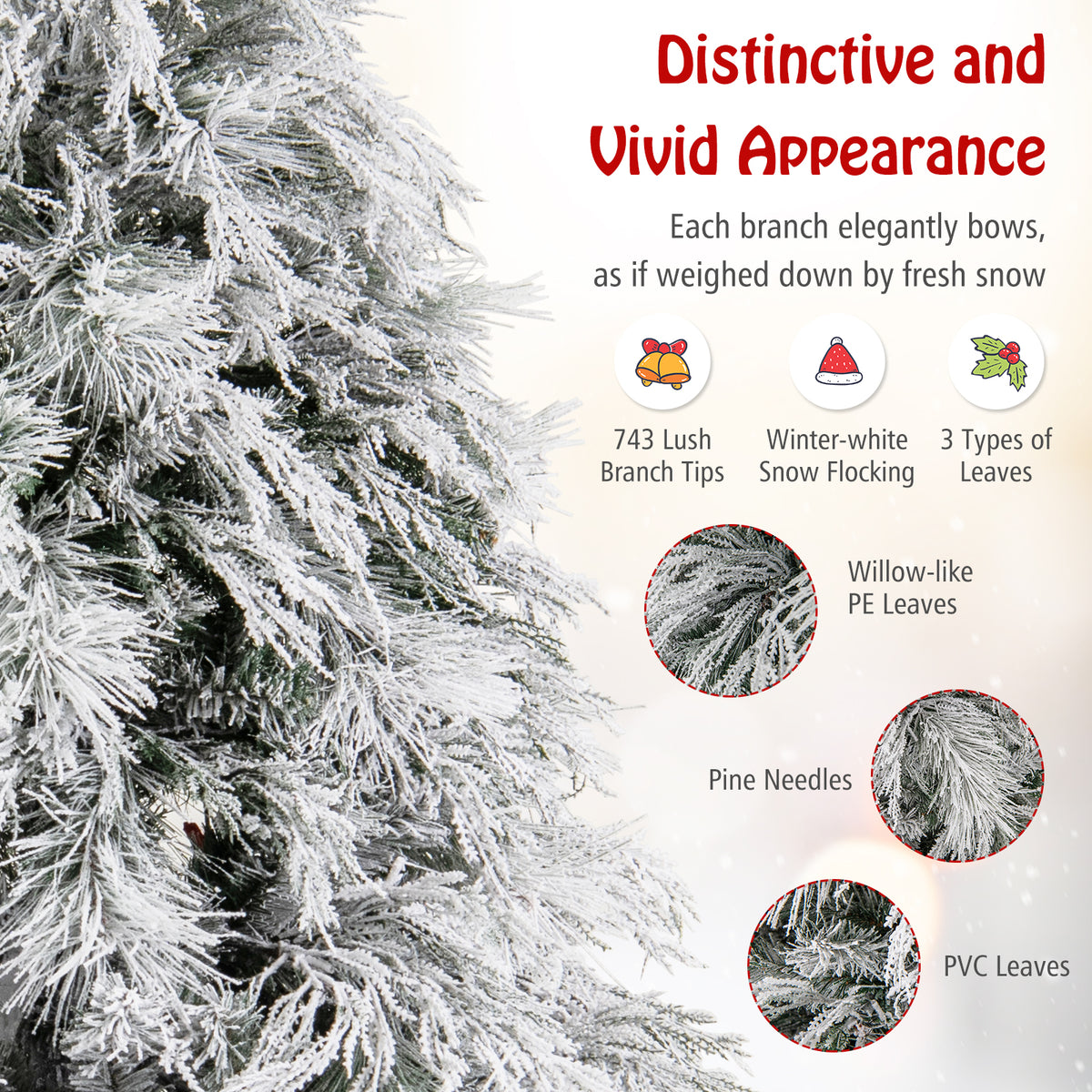 7 Ft Pre-Lit Snow Flocked Christmas Tree, Warm White LED Lights, White Christmas Tree at Gallery Canada