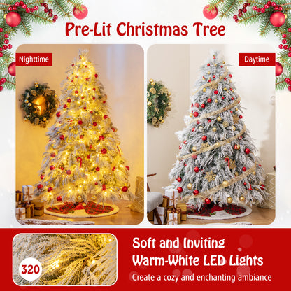7 Ft Pre-Lit Snow Flocked Christmas Tree, Warm White LED Lights, White Christmas Tree at Gallery Canada