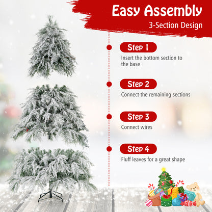 7 Ft Pre-Lit Snow Flocked Christmas Tree, Warm White LED Lights, White Christmas Tree at Gallery Canada