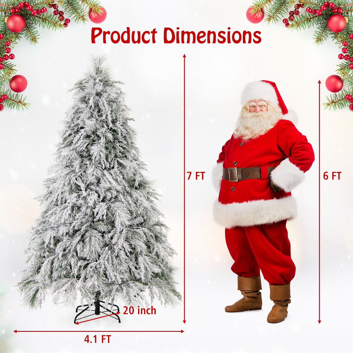7 Ft Pre-Lit Snow Flocked Christmas Tree, Warm White LED Lights, White Christmas Tree at Gallery Canada