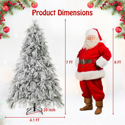 7 Ft Pre-Lit Snow Flocked Christmas Tree, Warm White LED Lights, White Christmas Tree at Gallery Canada