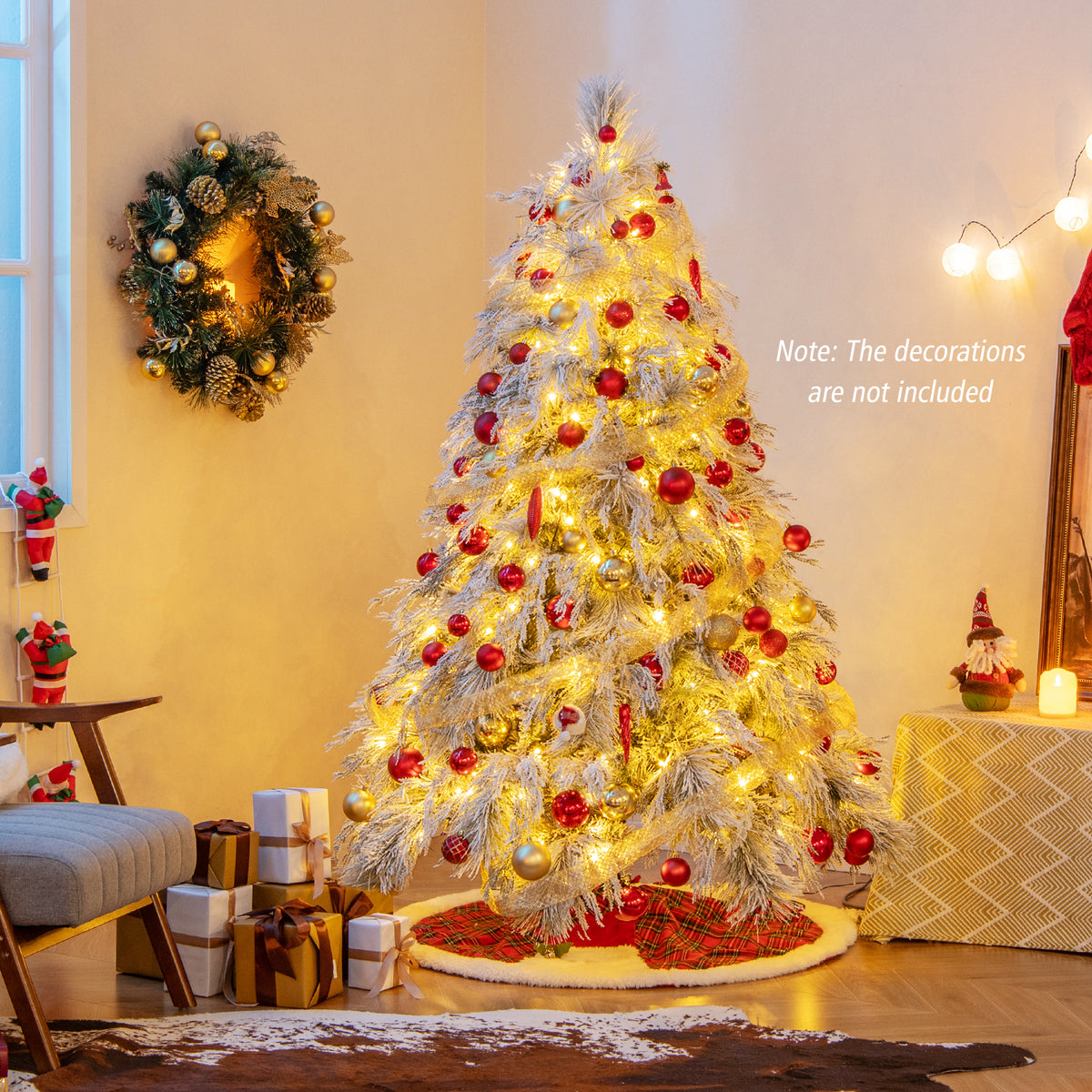 6 Ft Pre-Lit Snow Flocked Christmas Tree, Warm White LED Lights, White Christmas Tree at Gallery Canada