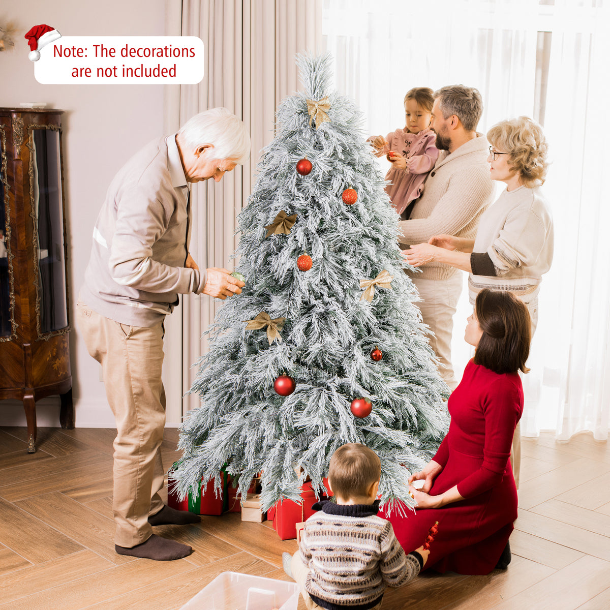 6 Ft Pre-Lit Snow Flocked Christmas Tree, Warm White LED Lights, White Christmas Tree at Gallery Canada