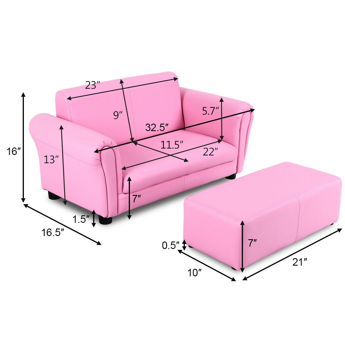 Kids Double Sofa with Ottoman, Soft, Pink Kids Chairs & Seating at Gallery Canada
