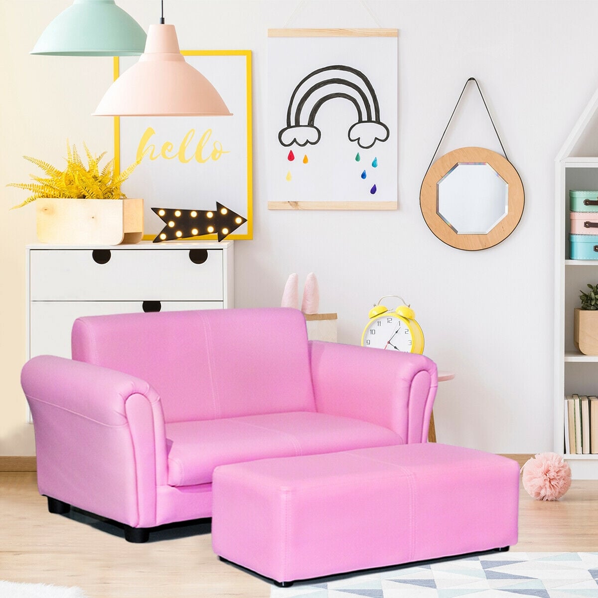 Kids Double Sofa with Ottoman, Soft, Pink Kids Chairs & Seating at Gallery Canada