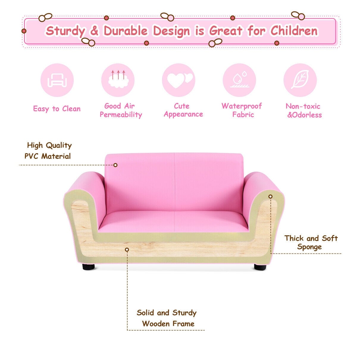 Kids Double Sofa with Ottoman, Soft, Pink Kids Chairs & Seating at Gallery Canada