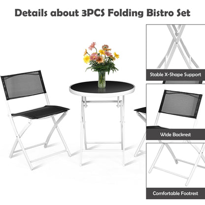 3 PCS Folding Bistro Table Chairs Set Garden Backyard Patio Furniture Black New, Black Patio Conversation Sets at Gallery Canada