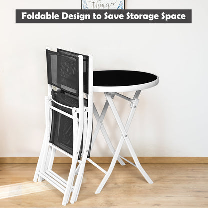 3 PCS Folding Bistro Table Chairs Set Garden Backyard Patio Furniture Black New, Black Patio Conversation Sets at Gallery Canada