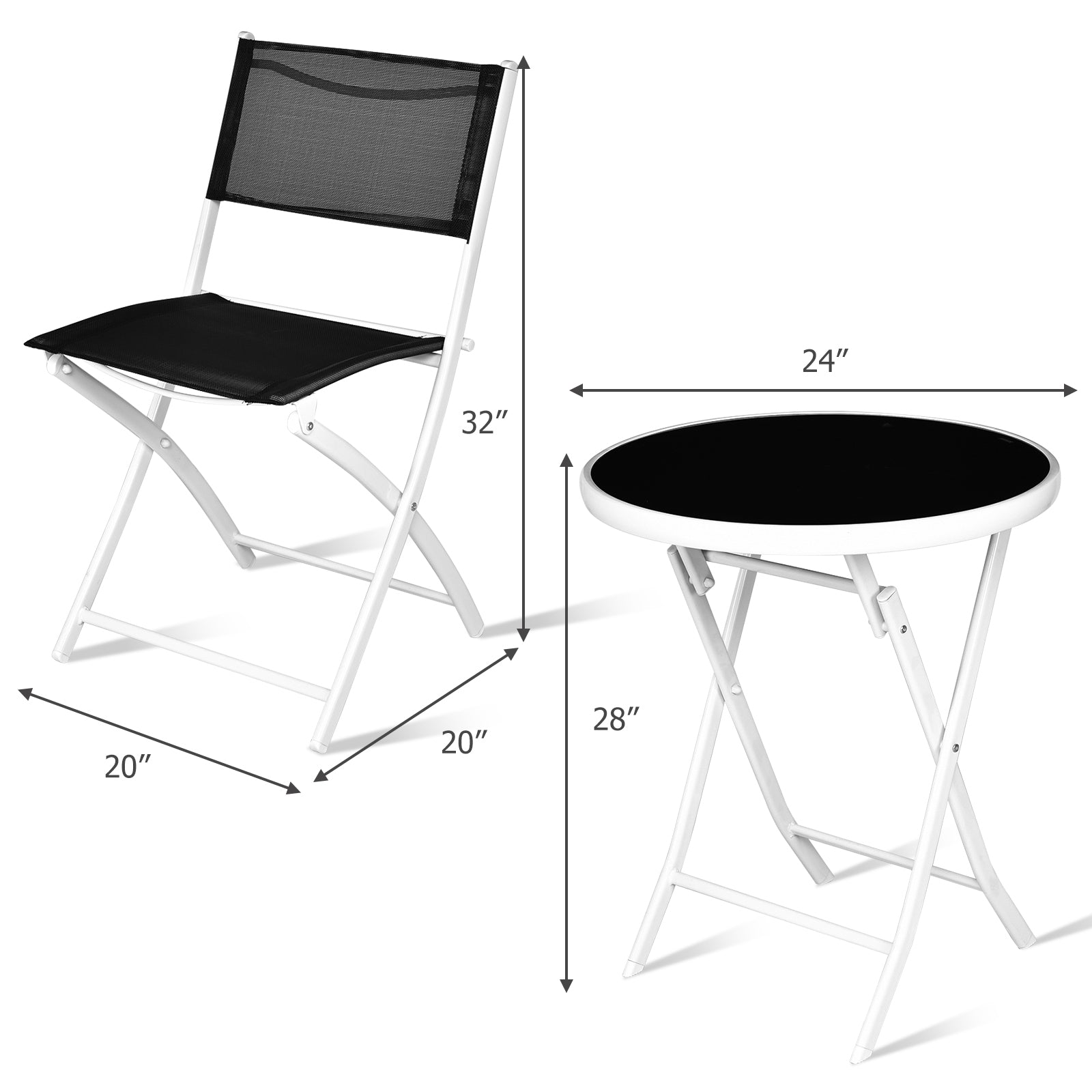 3 PCS Folding Bistro Table Chairs Set Garden Backyard Patio Furniture Black New, Black Patio Conversation Sets at Gallery Canada