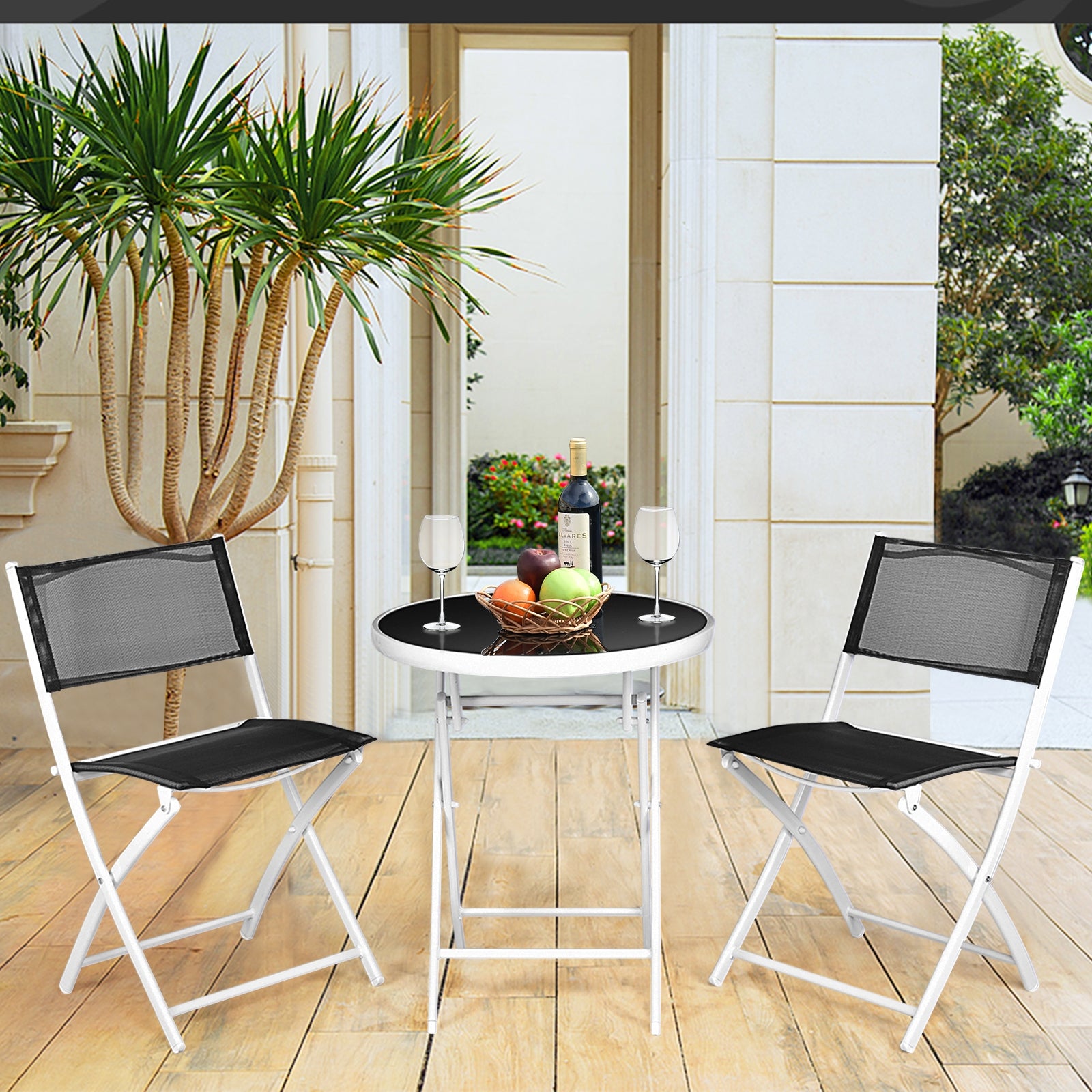 3 PCS Folding Bistro Table Chairs Set Garden Backyard Patio Furniture Black New, Black Patio Conversation Sets at Gallery Canada